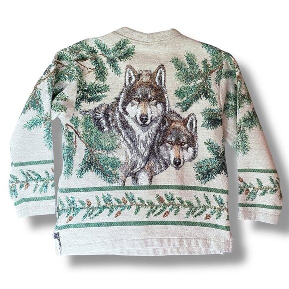 Vintage AU Art Unlimited Sportswear Mens Tapestry Pullover Sz S/M Wolves Nature - Picture 5 of 7